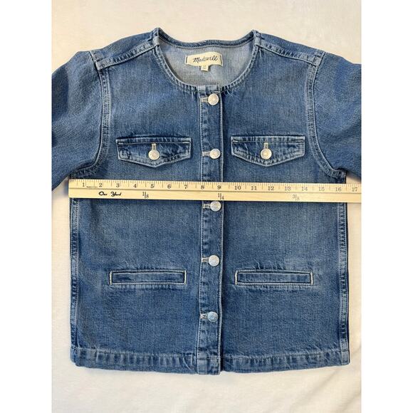 Madewell Denim Crop Jacket Band Collar Blue Jean Chambray Top XS NEW - Picture 11 of 11